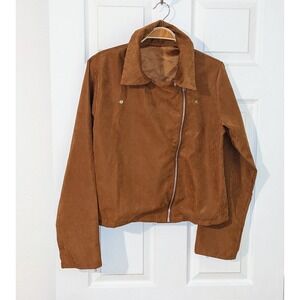 Brown Moto Jacket Small Faux Suede Cropped Biker Coat Small NWOT‎